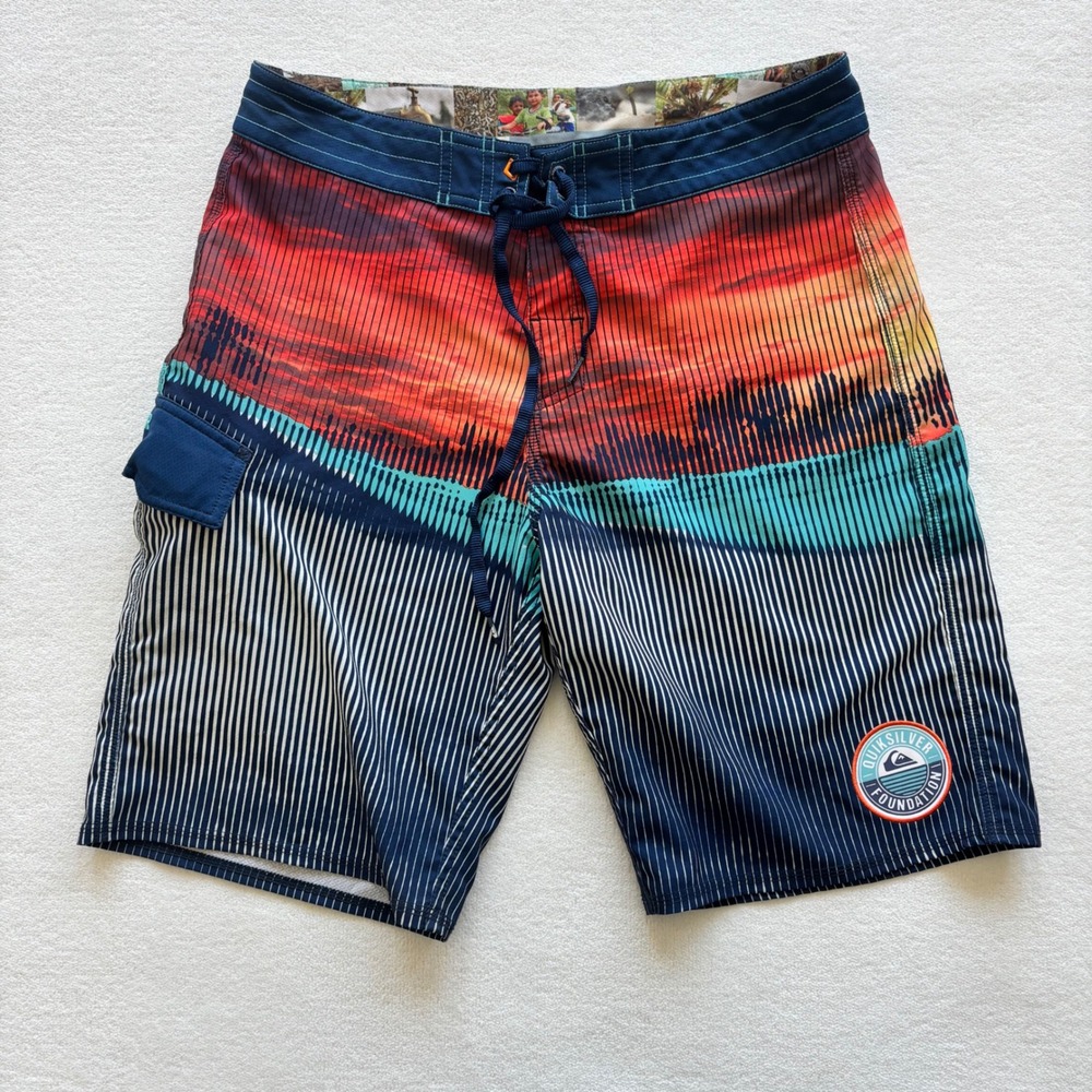Quiksilver Foundation Board Shorts Men 32 Multicolor Sunset Stripe‎ AQYBS00019